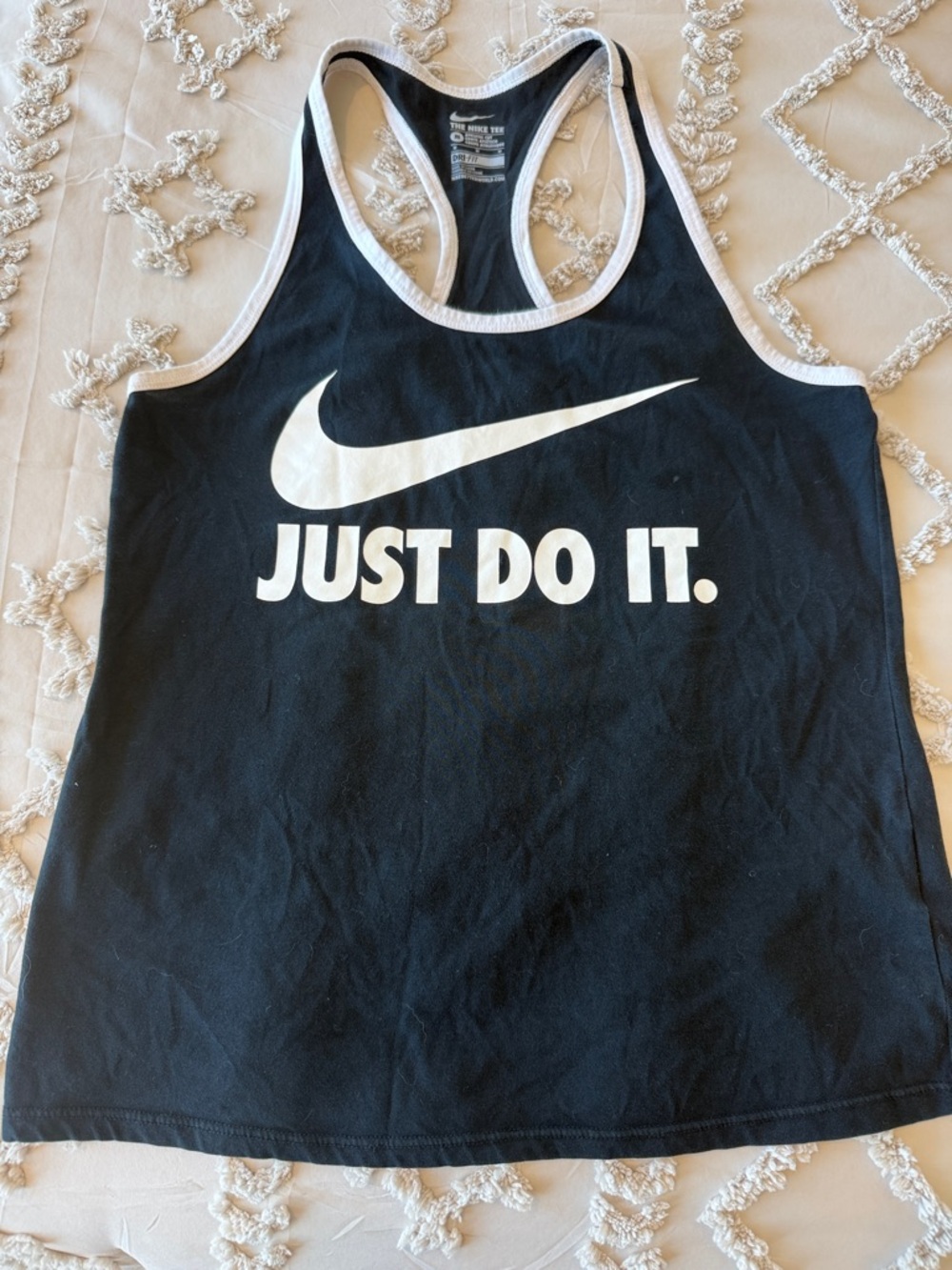 Nike Black Tank Top with White Swoosh and Text